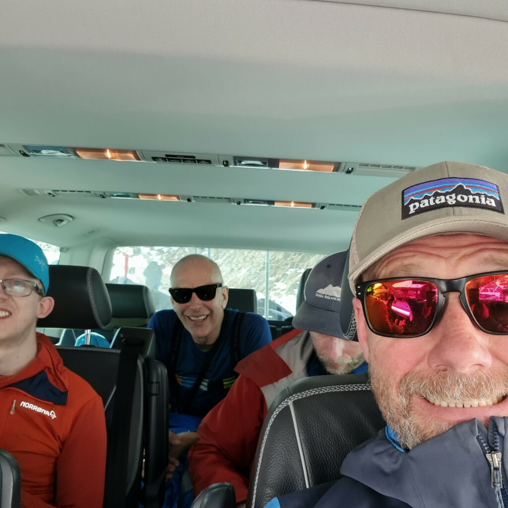 Off on an Italian splitboard adventure.  Smiles all round after a warm up splitboard tour in the Swiss backcountry